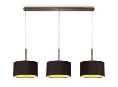 Baymont Antique Brass 3 Light E27  Linear Pendant With 30cm x 17cm Dual Faux Silk Shade, Midnight Black/Green Olive
