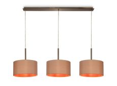 Baymont Antique Brass 3 Light E27  Linear Pendant With 30cm x 17cm Dual Faux Silk Shade, Antique Gold/Ruby