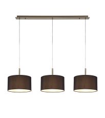 Baymont Antique Brass 3 Light E27  Linear Pendant With 30cm x 17cm Faux Silk Shade, Black/White Laminate
