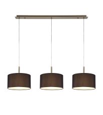 Baymont Antique Brass 3 Light E27  Linear Pendant With 30cm x 17cm Faux Silk Shade, Black/White Laminate