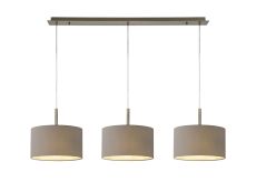 Baymont Antique Brass 3 Light E27  Linear Pendant With 30cm x 17cm Faux Silk Shade, Grey/White Laminate