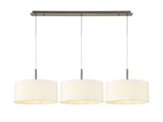 Baymont Antique Brass 3 Light E27  Linear Pendant With 40cm x 18cm Faux Silk Shade, Ivory Pearl/White Laminate