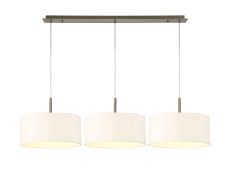 Baymont Antique Brass 3 Light E27  Linear Pendant With 40cm x 18cm Dual Faux Silk Shade, Nude Beige/Moonlight