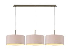 Baymont Antique Brass 3 Light E27  Linear Pendant With 40cm x 18cm Dual Faux Silk Shade, Taupe/Halo Gold