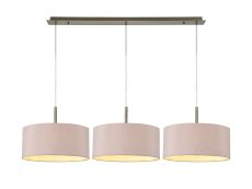 Baymont Antique Brass 3 Light E27  Linear Pendant With 40cm x 18cm Dual Faux Silk Shade, Taupe/Halo Gold