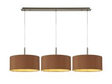 Baymont Antique Brass 3 Light E27  Linear Pendant With 40cm x 18cm Dual Faux Silk Shade, Raw Cocoa/Grecian Bronze