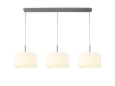 Baymont Satin Nickel 3 Light E27  Linear Pendant With 30cm x 17cm Faux Silk Shade, Ivory Pearl/White Laminate