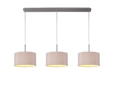 Baymont Satin Nickel 3 Light E27  Linear Pendant With 30cm x 17cm Dual Faux Silk Shade, Taupe/Halo Gold