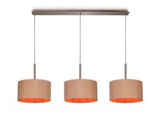 Baymont Satin Nickel 3 Light E27  Linear Pendant With 30cm x 17cm Dual Faux Silk Shade, Antique Gold/Ruby