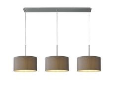 Baymont Satin Nickel 3 Light E27  Linear Pendant With 30cm x 17cm Faux Silk Shade, Grey/White Laminate