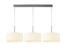 Baymont Satin Nickel 3 Light E27  Linear Pendant With 40cm x 18cm Faux Silk Shade, Ivory Pearl/White Laminate