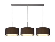 Baymont Satin Nickel 3 Light E27  Linear Pendant With 40cm x 18cm Faux Silk Shade, Black/White Laminate