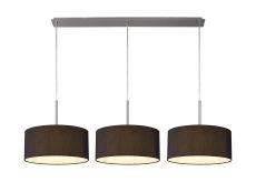 Baymont Satin Nickel 3 Light E27  Linear Pendant With 40cm x 18cm Faux Silk Shade, Black/White Laminate