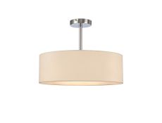 Baymont 45cm Polished Chrome 3 Light E27 Semi Flush Fixture, With 4cm x 15cm Faux Silk Shade, Ivory Pearl/White Laminate