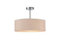 Baymont 45cm Polished Chrome 3 Light E27 Semi Flush Fixture, With 4cm x 15cm Dual Faux Silk Shade, Nude Beige/Moonlight