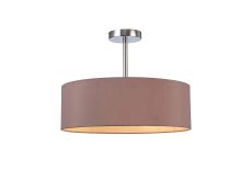 Baymont Polished Chrome 3 Light E27 Semi Flush Fixture, With 4cm x 15cm Dual Faux Silk Shade, Taupe/Halo Gold