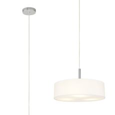 Baymont Polished Chrome  3 Light E27 Single Pendant, With 45cm x 15cm Faux Silk Shade, White