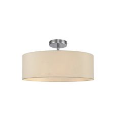 Baymont Polished Chrome 3 Light E27 Drop Flush, With 45cm x 15cm Faux Silk Shade, Ivory Pearl/White Laminate