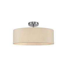 Baymont Polished Chrome 3 Light E27 Drop Flush, With 45cm x 15cm Faux Silk Shade, Ivory Pearl/White Laminate