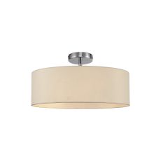 Baymont Polished Chrome 3 Light E27 Drop Flush, With 45cm x 15cm Dual Faux Silk Shade, Nude Beige/Moonlight