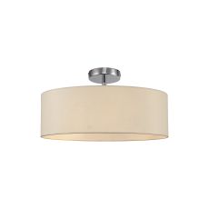 Baymont Polished Chrome 3 Light E27 Drop Flush, With 45cm x 15cm Dual Faux Silk Shade, Nude Beige/Moonlight