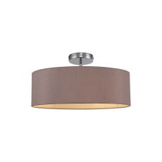 Baymont Polished Chrome 3 Light E27 Drop Flush, With 45cm x 15cm Dual Faux Silk Shade, Taupe/Halo Gold