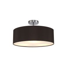 Baymont Polished Chrome 3 Light E27 Drop Flush, With 45cm x 15cm Faux Silk Shade, Black