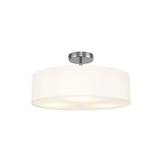 Baymont Polished Chrome 3 Light E27 Drop Flush, With 45cm x 15cm Faux Silk Shade, White