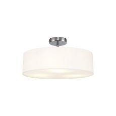 Baymont Polished Chrome 3 Light E27 Drop Flush, With 45cm x 15cm Faux Silk Shade, White