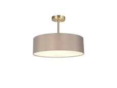 Baymont Antique Brass 3 Light E27 Semi Flush Fixture, With 45cm x 15cm Faux Silk Shade, Grey