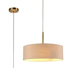 Baymont Antique Brass  3 Light E27 Single Pendant, With 45cm x 15cm Dual Faux Silk Shade, Nude Beige/Moonlight