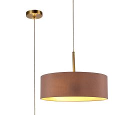 Baymont Antique Brass  3 Light E27 Single Pendant, With 45cm x 15cm Dual Faux Silk Shade, Taupe/Halo Gold