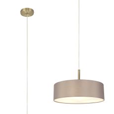 Baymont Antique Brass  3 Light E27 Single Pendant, With 45cm x 15cm Faux Silk Shade, Grey