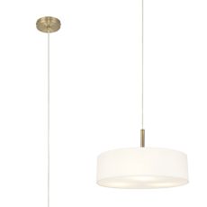 Baymont Antique Brass  3 Light E27 Single Pendant, With 45cm x 15cm Faux Silk Shade, White