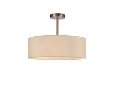 Baymont Satin Nickel 3 Light E27 Semi Flush Fixture, With 45cm x 15cm Faux Silk Shade, Ivory Pearl/White Laminate