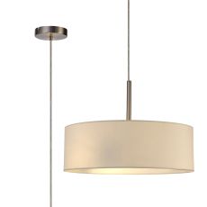 Baymont Satin Nickel  3 Light E27 Single Pendant, With 45cm x 15cm Faux Silk Shade, Ivory Pearl/White Laminate