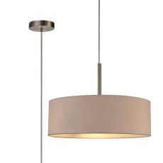 Baymont Satin Nickel  3 Light E27 Single Pendant, With 45cm x 15cm Dual Faux Silk Shade, Nude Beige/Moonlight