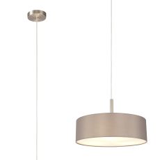 Baymont Satin Nickel  3 Light E27 Single Pendant, With 45cm x 15cm Faux Silk Shade, Grey