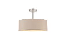 Baymont Polished Chrome 5 Light E27 Semi Flush Fixture, With 45cm x 15cm Dual Faux Silk Shade, Nude Beige/Moonlight