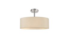 Baymont Polished Chrome 5 Light E27 Drop Flush, With 45cm x 15cm Faux Silk Shade, Ivory Pearl/White Laminate