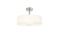 Baymont Polished Chrome 5 Light E27 Drop Flush, With 45cm x 15cm Faux Silk Shade, White