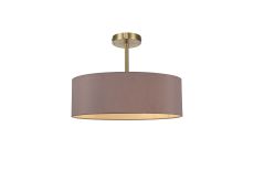 Baymont Antique Brass 5 Light E27 Semi Flush Fixture, With 45cm x 15cm Dual Faux Silk Shade, Taupe/Halo Gold