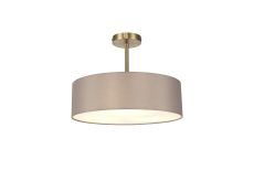 Baymont Antique Brass 5 Light E27 Semi Flush Fixture, With 45cm x 15cm Faux Silk Shade, Grey