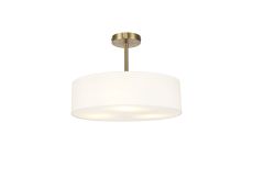 Baymont Antique Brass 5 Light E27 Semi Flush Fixture, With 45cm x 15cm Faux Silk Shade, White