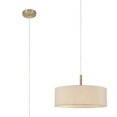 Baymont Antique Brass  5 Light E27 Single Pendant, With 45cm x 15cm Faux Silk Shade, Ivory Pearl/White Laminate