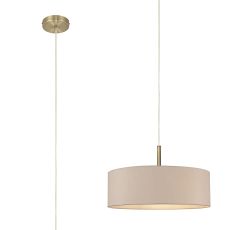 Baymont Antique Brass  5 Light E27 Single Pendant, With 45cm x 15cm Dual Faux Silk Shade, Nude Beige/Moonlight