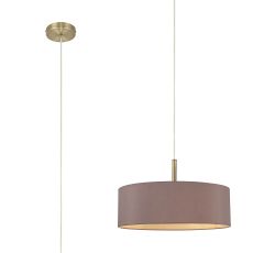 Baymont Antique Brass  5 Light E27 Single Pendant, With 45cm x 15cm Dual Faux Silk Shade, Taupe/Halo Gold