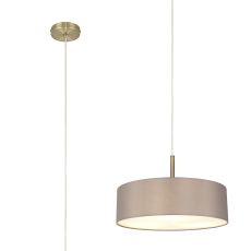 Baymont Antique Brass  5 Light E27 Single Pendant, With 45cm x 15cm Faux Silk Shade, Grey