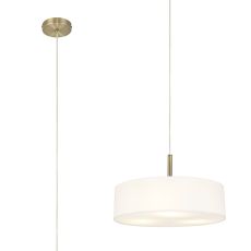 Baymont Antique Brass  5 Light E27 Single Pendant, With 45cm x 15cm Faux Silk Shade, White