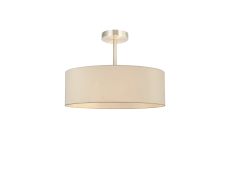 Baymont Satin Nickel 5 Light E27 Semi Flush Fixture, With 45cm x 15cm Faux Silk Shade, Ivory Pearl/White Laminate